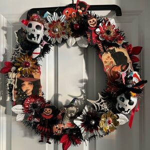 Vintage Repurposed Halloween Festive Holiday Wreath